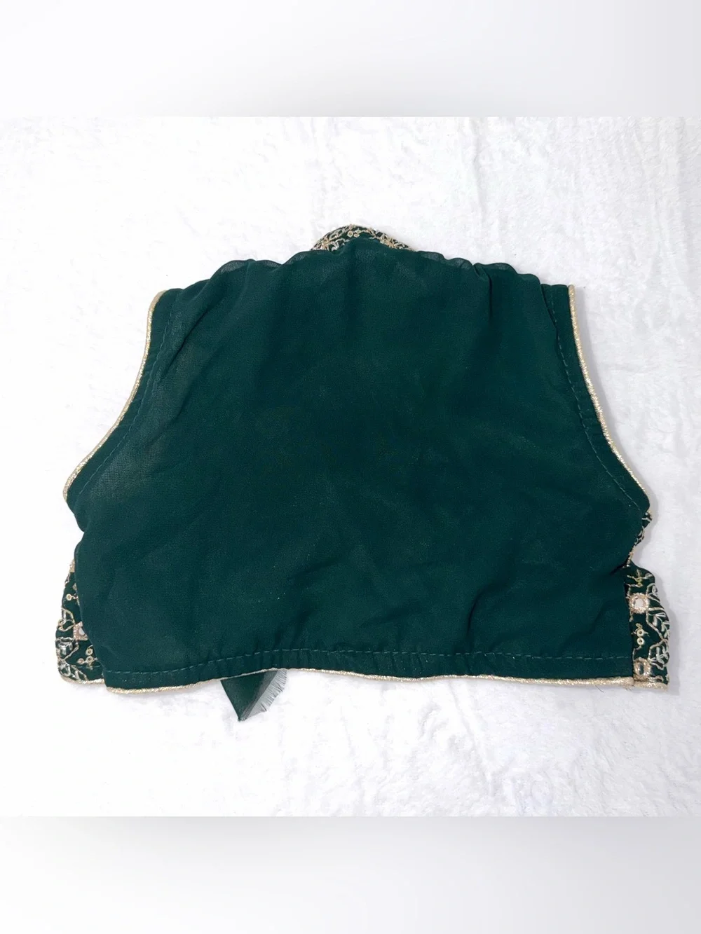 Girls Indian Choli Blouse Velvet Green Gold Embroidered Size 20 22” Chest Kids
